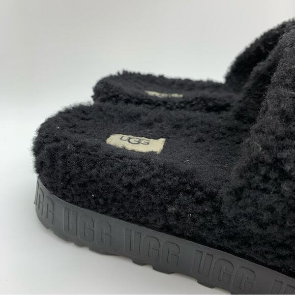 UGG Fluffita Platform Sheepskin Slipper Black Size 9/9.5 Lounge Travel Fuzzy - Picture 4 of 11